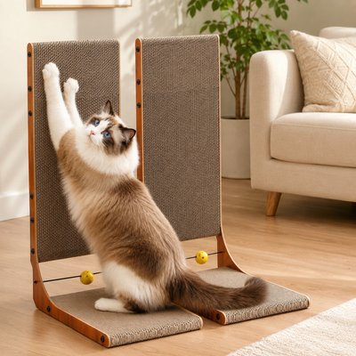 FUKUMARU FUKUMARU Curved Furniture Protector 26.8-in Cardboard Paper Cat Scratcher Pad, Brown, 2 count