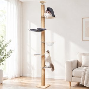 FUKUMARU Floor to Ceiling Cat Tower 69 to 118-in Adjustable 6 Level Cat Tree with Hammock, Beige