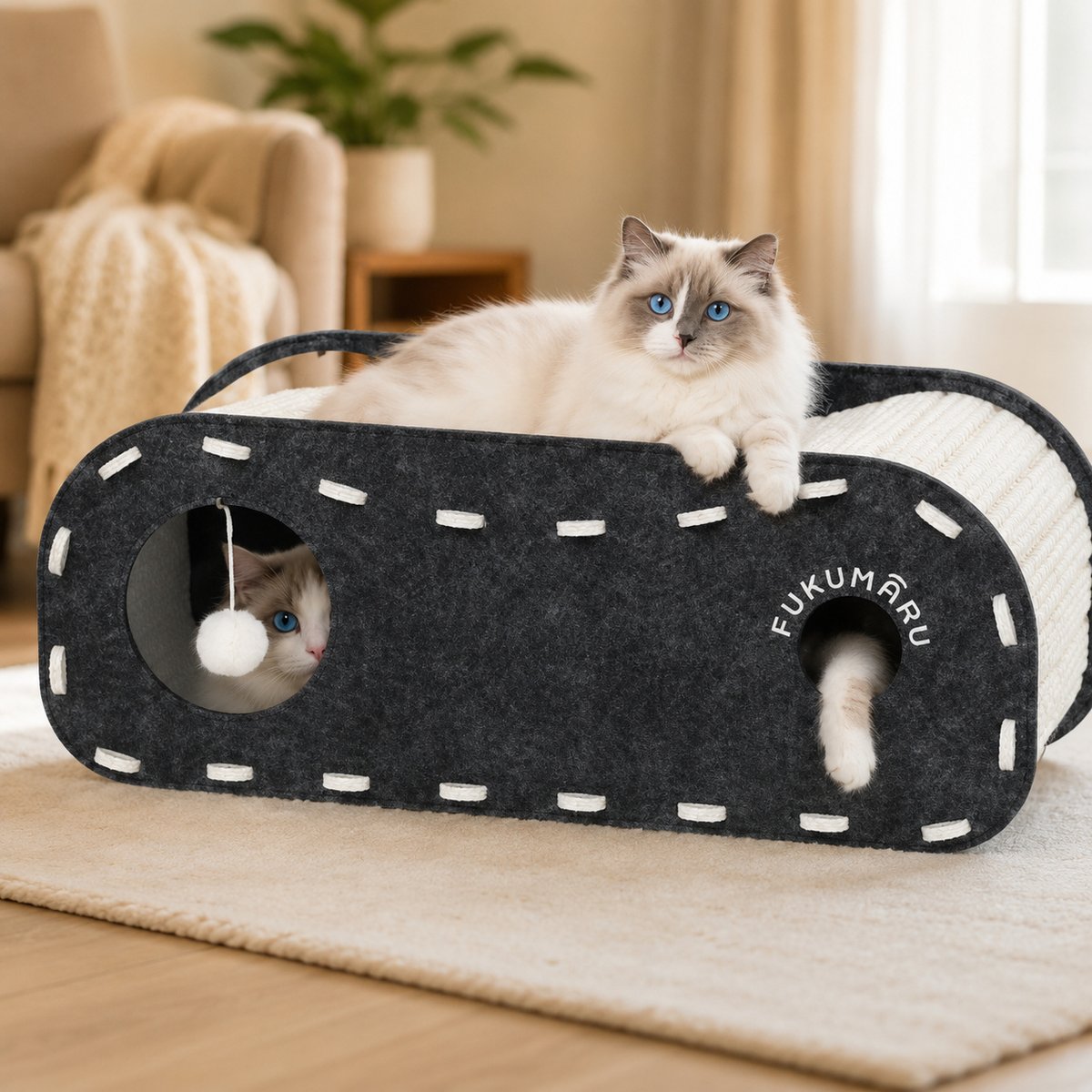 FUKUMARU Indoor Cat Bed, Black, 31.5-in