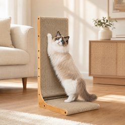 FUKUMARU Indoor L-Shape Wall Mounted Cat Toy Cardboard Scratch Pad with Ball, Brown, 26.8-inch