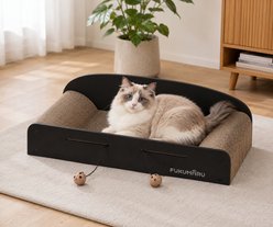 FUKUMARU Indoor Two Reversible Cardboard & Durable Sofa Couch Lounger Cat Scratcher Bed & Pads Refill with Fun Toys
