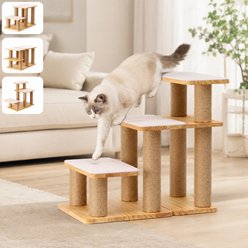 FUKUMARU Scratching Post Solid Wood Dog & Cat Stairs, Beige