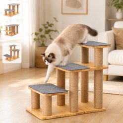 FUKUMARU Scratching Post Solid Wood Dog & Cat Stairs, Grey