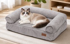 FUKUMARU Warm Cotton Corduroy Cozy Couch with Washable Cover Dog & Cat Bed, Grey