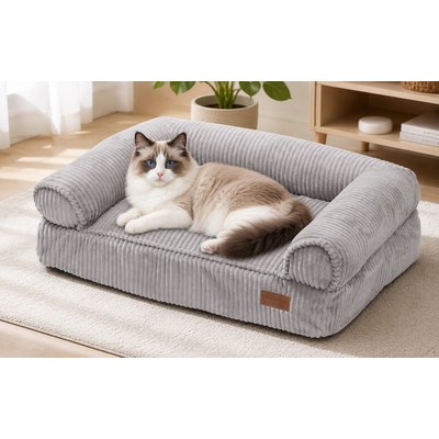 FUKUMARU FUKUMARU Warm Cotton Corduroy Cozy Couch with Washable Cover Dog & Cat Bed, Grey