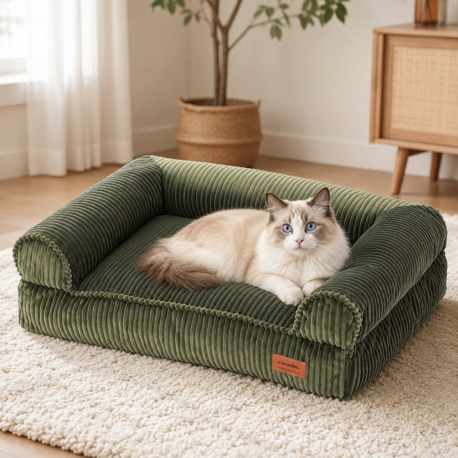 FUKUMARU Waterproof Couch Corduroy Orthopedic Sofa Dog Bed, Green, 36-in