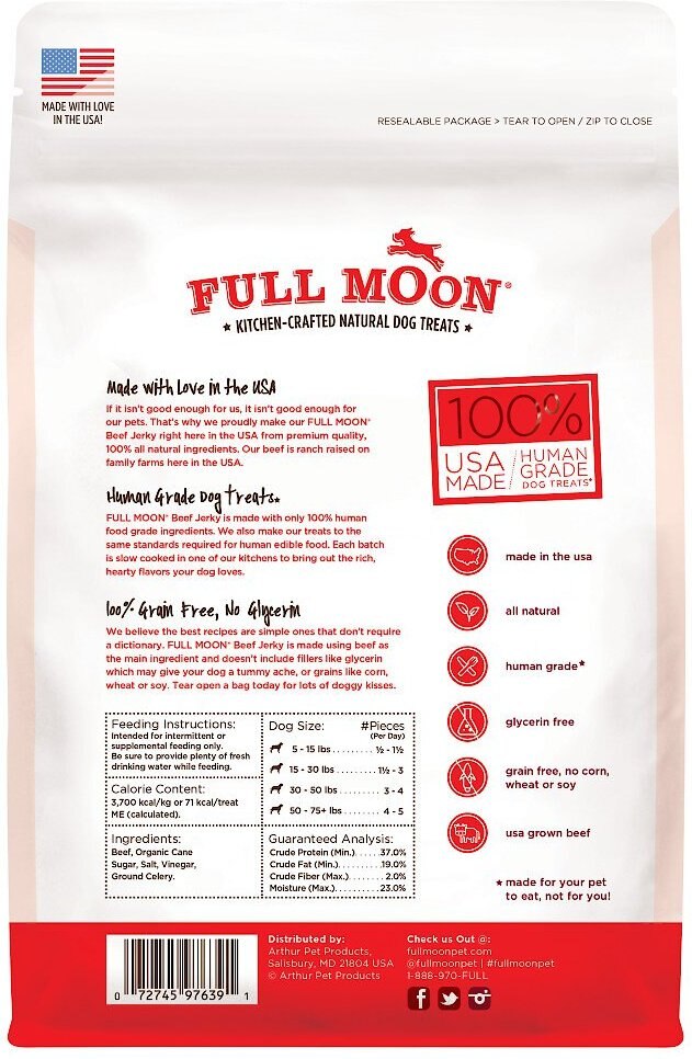 Full Moon Beef Jerky Human-Grade Dog Treats, 11-oz bag