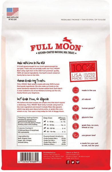 Full Moon Wild Jerky Grass Fed Beef Grain-Free Human-Grade Dog Treats