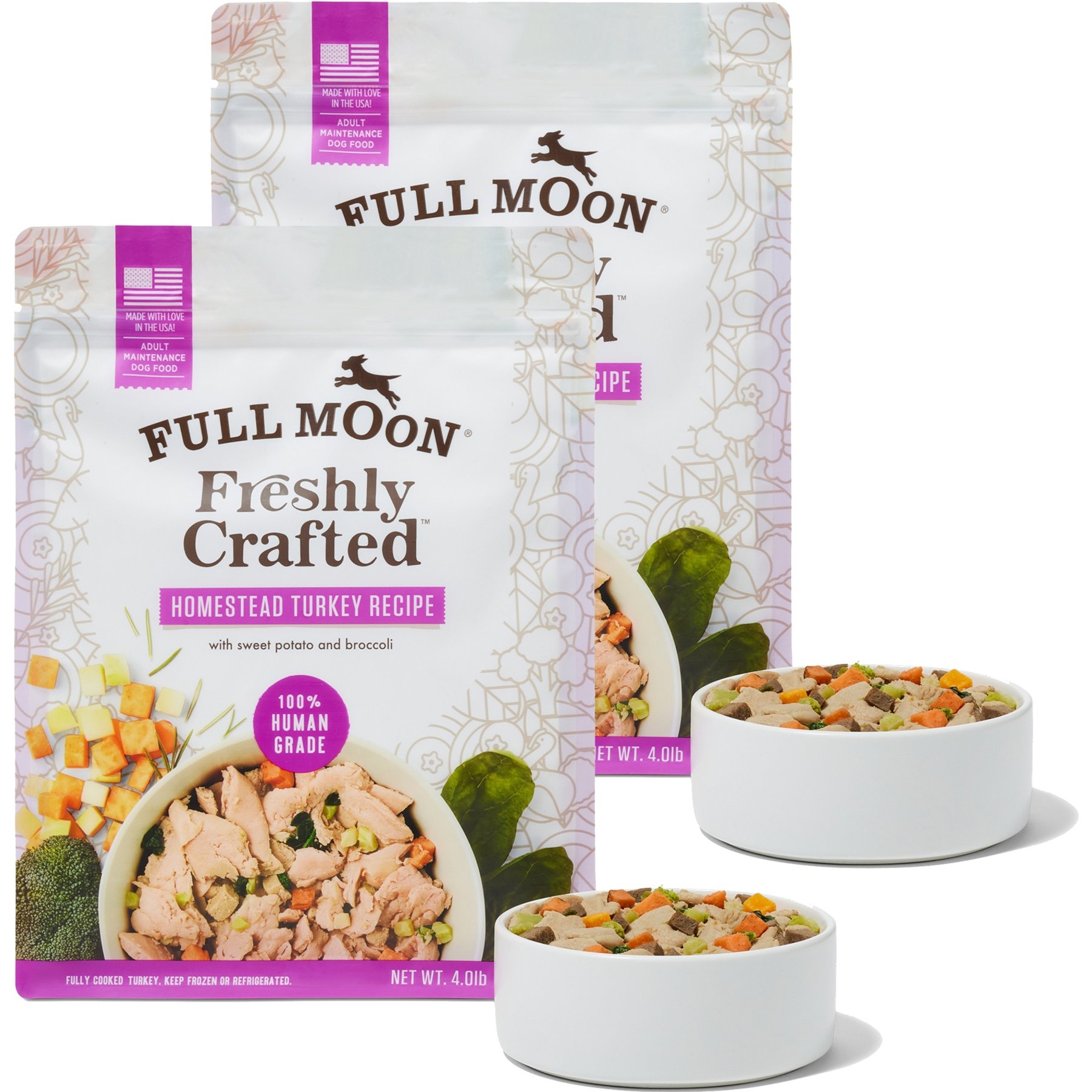 Full Moon Freshly Crafted Homestead Turkey Recipe Grain-Free Adult Frozen Dog Food, 8-lb bundle