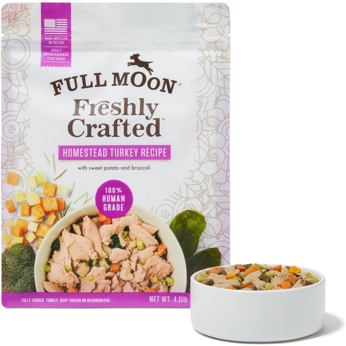 Full Moon Freshly Crafted Homestead Turkey Recipe Grain-Free Adult Frozen Dog Food, 16-lb bundle