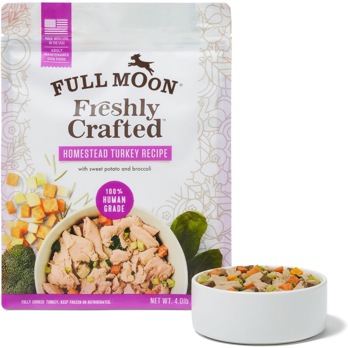 Full Moon Freshly Crafted Homestead Turkey Recipe Grain-Free Adult Frozen Dog Food, 4-lb bag