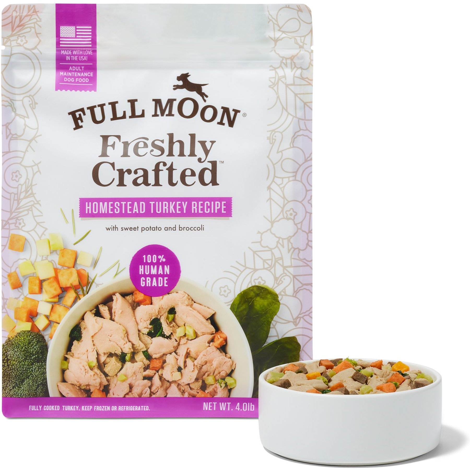 Full Moon Freshly Crafted Homestead Turkey Recipe Grain-Free Adult Frozen Dog Food, 4-lb bag