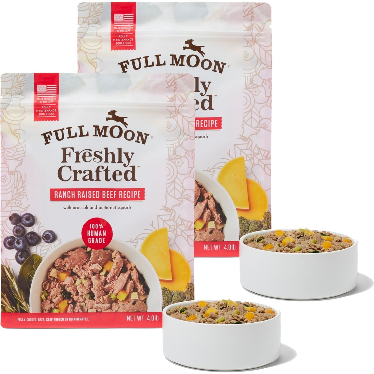 Full Moon Freshly Crafted Ranch Raised Beef Recipe Grain-Free Adult Frozen Dog Food, 8-lb bundle