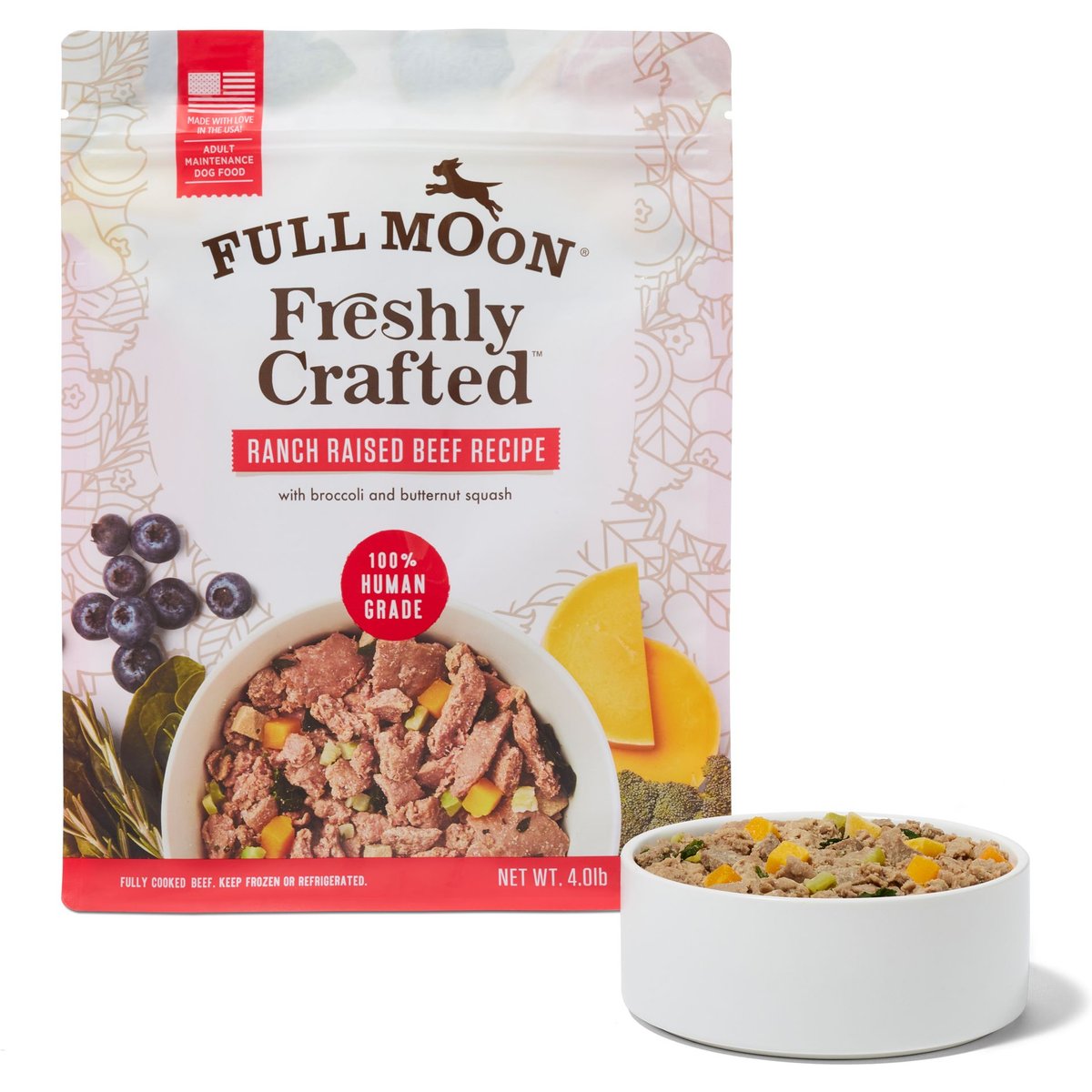 Full Moon Freshly Crafted Ranch Raised Beef Recipe Grain-Free Adult Frozen Dog Food, 16-lb bundle