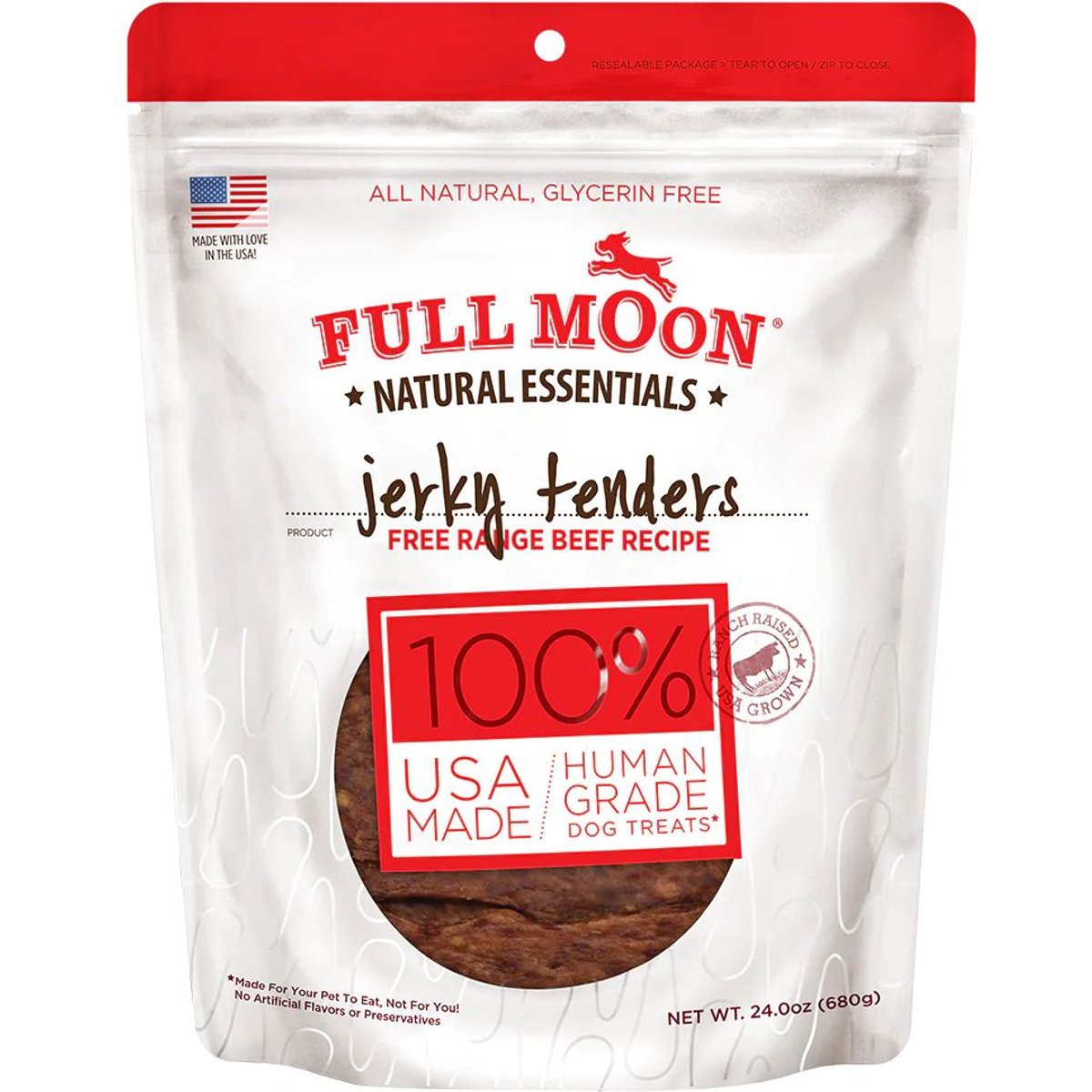 Full Moon Natural Essentials Jerky Tenders Beef Recipe Human-Grade Dog Treats, 14-oz bag