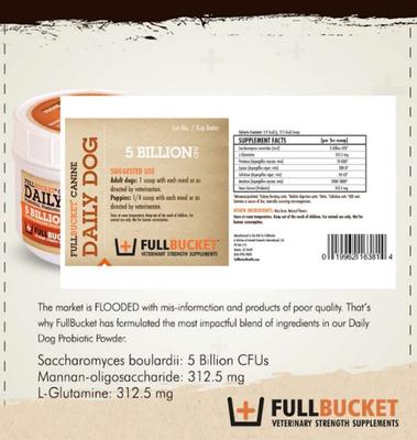 Show full view: FullBucket Health Daily Probiotic Peanut Butter Flavored Powder Supplement for Dogs, 30 count slide 5 of 5