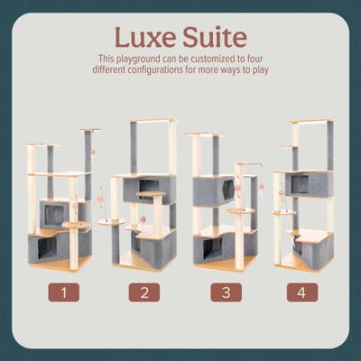 Show full view: FurHaven 47-in Ascentials Luxe Suite Cat Tree, Bamboo & Gray slide 9 of 11