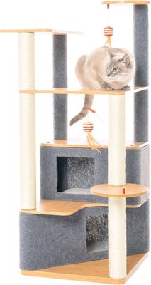 Show full view: FurHaven 47-in Ascentials Luxe Suite Cat Tree, Bamboo & Gray slide 2 of 11