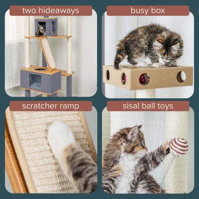 Show full view: FurHaven Ascentials Royal Suite Cat Tree, Bamboo/Gray, 68-in slide 3 of 11