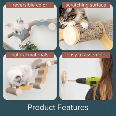 Show full view: FurHaven Ascentials Wave Cat Wall Shelve, Bamboo slide 3 of 11