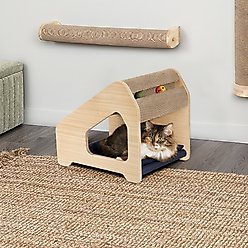 FurHaven Ascentials Wooden Cat Chalet with Hammock, Navy