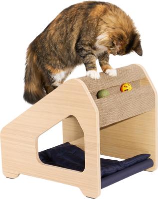 Show full view: FurHaven Ascentials Wooden Cat Chalet with Hammock, Navy slide 2 of 10