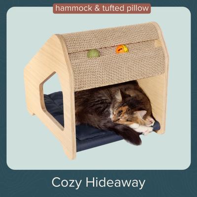Show full view: FurHaven Ascentials Wooden Cat Chalet with Hammock, Navy slide 5 of 10