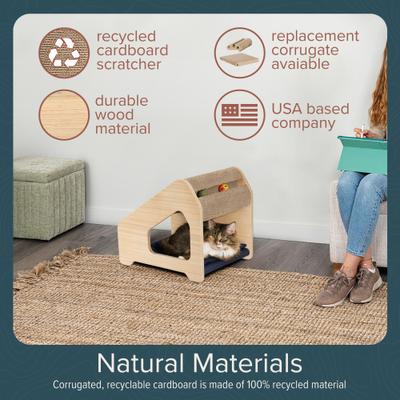 Show full view: FurHaven Ascentials Wooden Cat Chalet with Hammock, Navy slide 6 of 10