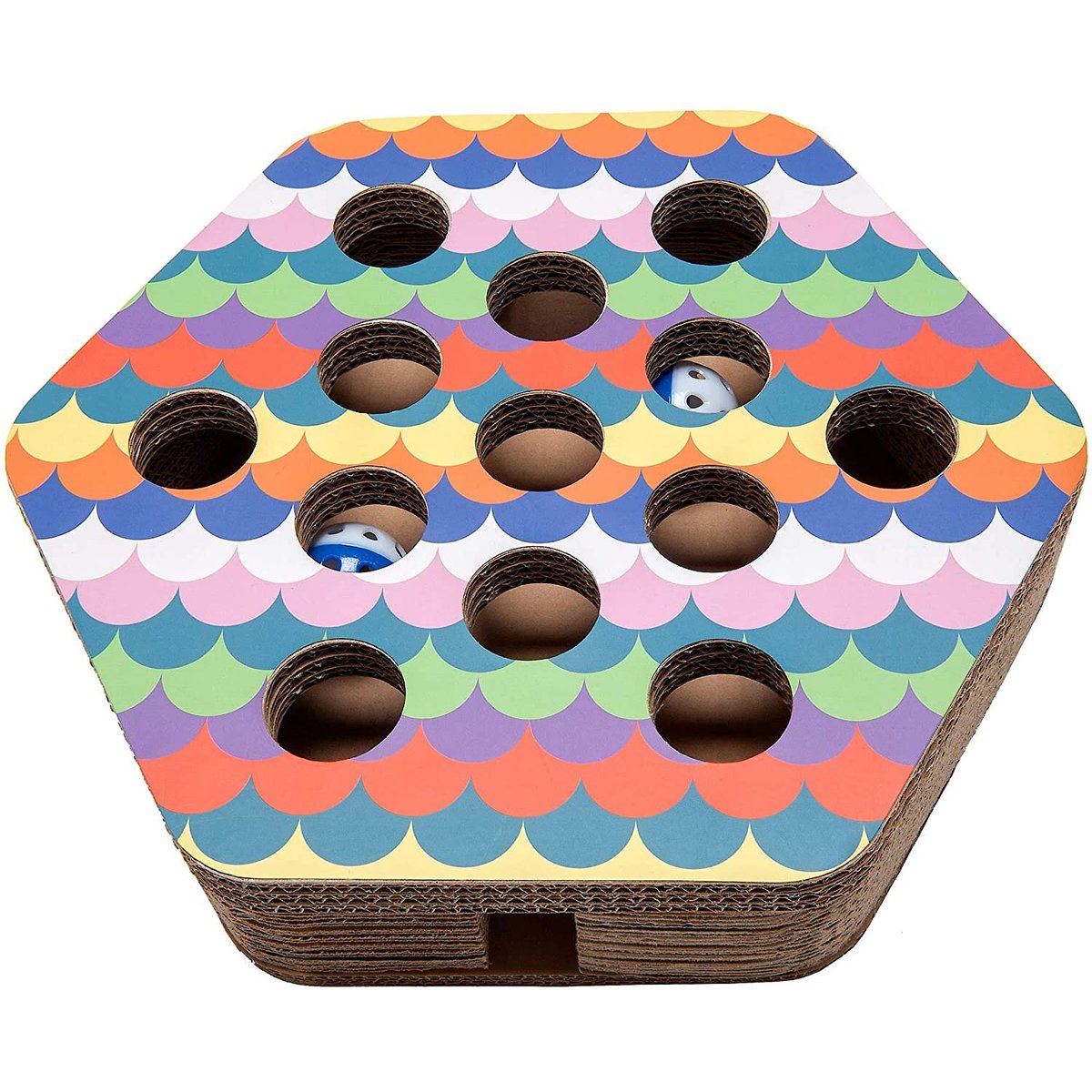 FurHaven Busy Box Corrugated Hexagon Cat Scratcher Toy with Catnip
