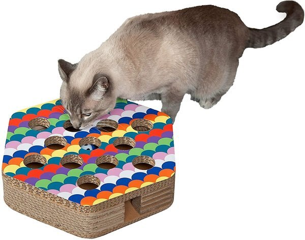 FurHaven Busy Box Corrugated Heart-Shaped Cat Scratcher Toy with Catnip
