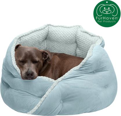Show full view: FurHaven Calming Hug Bolster Cat & Dog Bed, Aquamarine, Medium slide 4 of 9
