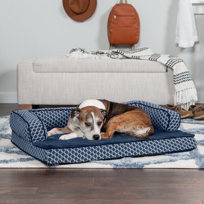 FurHaven FurHaven Comfy Couch Cooling Gel Cat & Dog Bed with Removable Cover, Diamond Blue, Large
