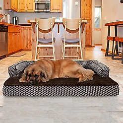 FurHaven Comfy Couch Cooling Gel Cat & Dog Bed with Removable Cover, Diamond Brown, Jumbo Plus