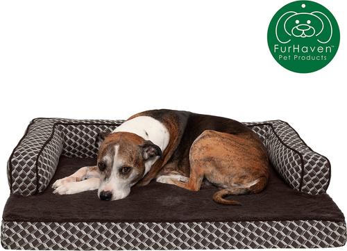 Show full view: FurHaven Comfy Couch Cooling Gel Cat & Dog Bed with Removable Cover, Diamond Brown, Large slide 4 of 10