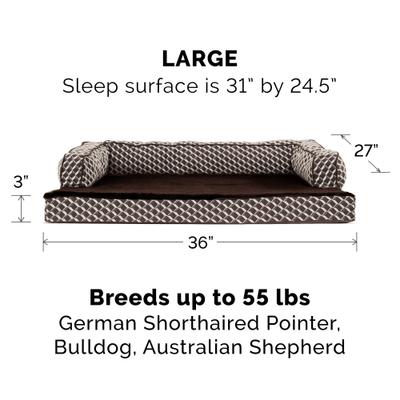 Show full view: FurHaven Comfy Couch Cooling Gel Cat & Dog Bed with Removable Cover, Diamond Brown, Large slide 5 of 10