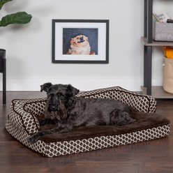 FurHaven Comfy Couch Cooling Gel Cat & Dog Bed with Removable Cover, Diamond Brown, Medium