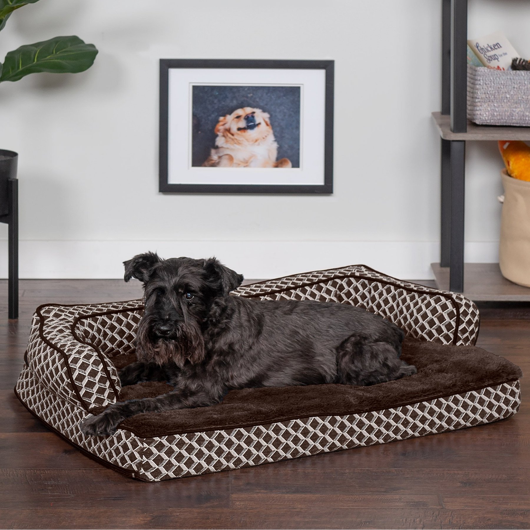 FurHaven FurHaven Comfy Couch Cooling Gel Cat & Dog Bed with Removable Cover, Diamond Brown, Medium