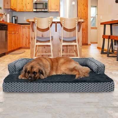 FurHaven FurHaven Comfy Couch Cooling Gel Cat & Dog Bed with Removable Cover, Diamond Gray, Jumbo Plus