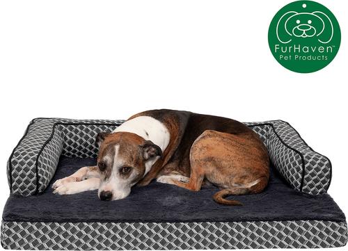 Show full view: FurHaven Comfy Couch Cooling Gel Cat & Dog Bed with Removable Cover, Diamond Gray, Large slide 4 of 10