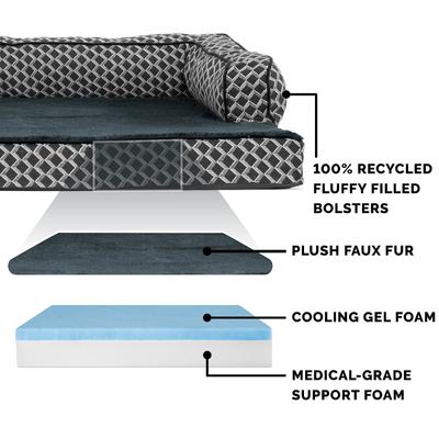 Show full view: FurHaven Comfy Couch Cooling Gel Cat & Dog Bed with Removable Cover, Diamond Gray, Large slide 6 of 10