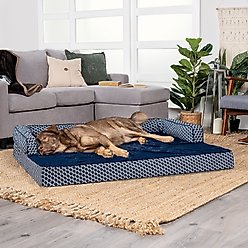 FurHaven Comfy Couch Orthopedic Bolster Dog Bed with Removable Cover, Diamond Blue, Jumbo Plus