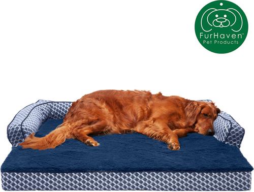 FURHAVEN Comfy Couch Orthopedic Bolster Dog Bed with Removable