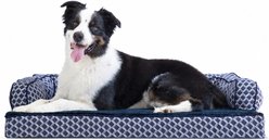 FurHaven Comfy Couch Orthopedic Bolster Dog Bed with Removable Cover, Diamond Blue, Large