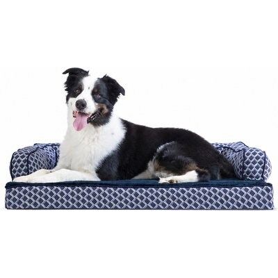 FurHaven FurHaven Comfy Couch Orthopedic Bolster Dog Bed with Removable Cover, Diamond Blue, Large