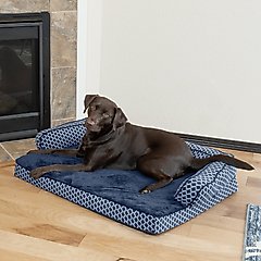 FurHaven Comfy Couch Orthopedic Bolster Dog Bed with Removable Cover, Diamond Blue, Large
