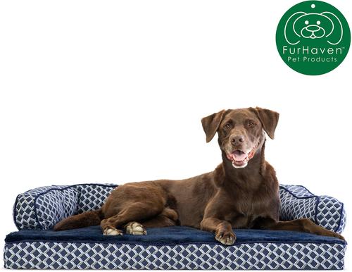 Show full view: FurHaven Comfy Couch Orthopedic Bolster Dog Bed with Removable Cover, Diamond Blue, Large slide 4 of 11