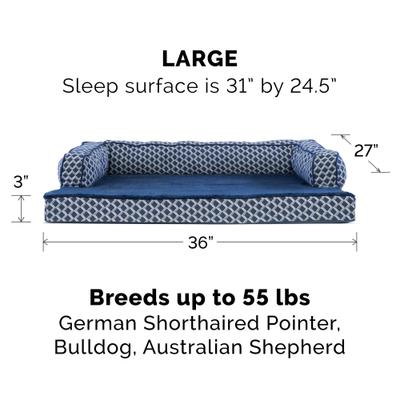 Show full view: FurHaven Comfy Couch Orthopedic Bolster Dog Bed with Removable Cover, Diamond Blue, Large slide 5 of 11