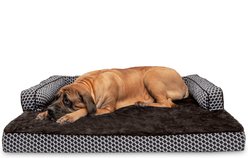 FurHaven Comfy Couch Orthopedic Bolster Dog Bed with Removable Cover, Diamond Brown, Jumbo Plus