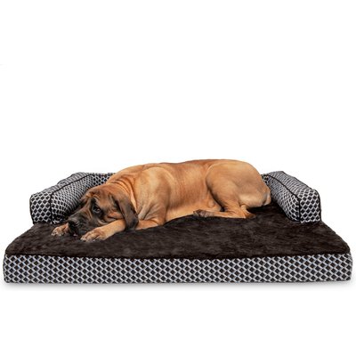 FurHaven FurHaven Comfy Couch Orthopedic Bolster Dog Bed with Removable Cover, Diamond Brown, Jumbo Plus