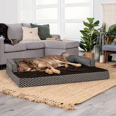 FurHaven FurHaven Comfy Couch Orthopedic Bolster Dog Bed with Removable Cover, Diamond Brown, Jumbo Plus